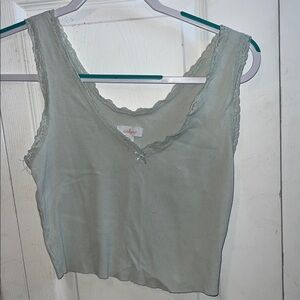 Colsie Sage Green Lace Trim  Cropped Tank